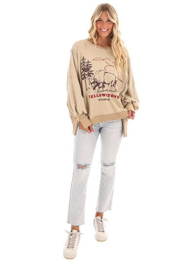 Free People Graphic Camden Yellowstone Bison Pullover