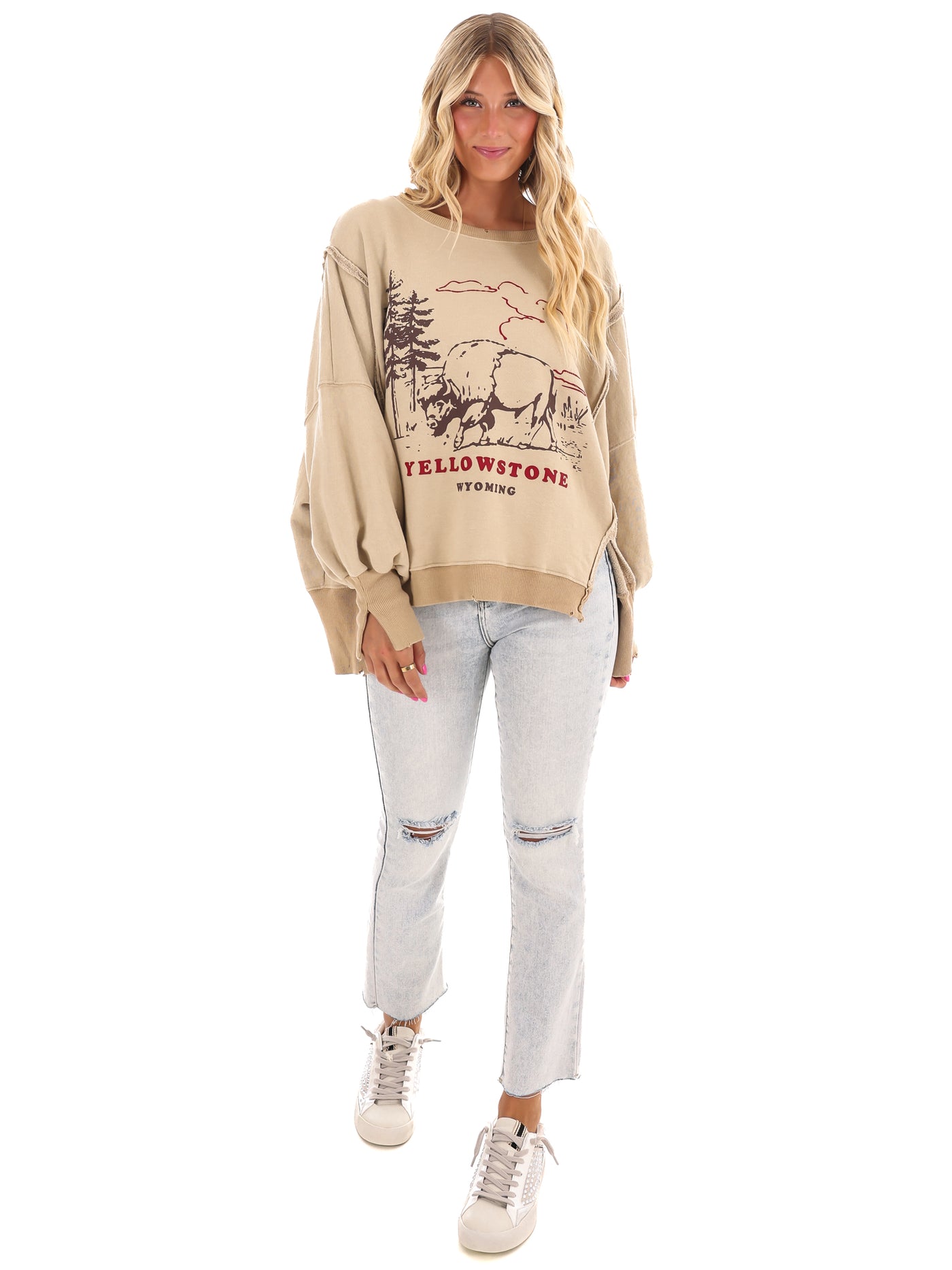 Free People Graphic Camden Yellowstone Bison Pullover