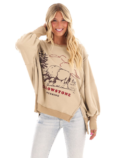 Free People Graphic Camden Yellowstone Bison Pullover