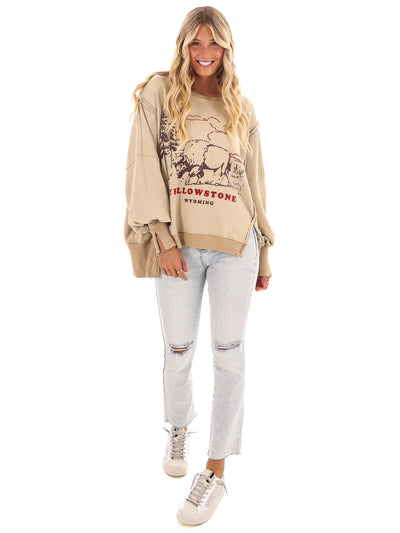 Free People Graphic Camden Yellowstone Bison Pullover