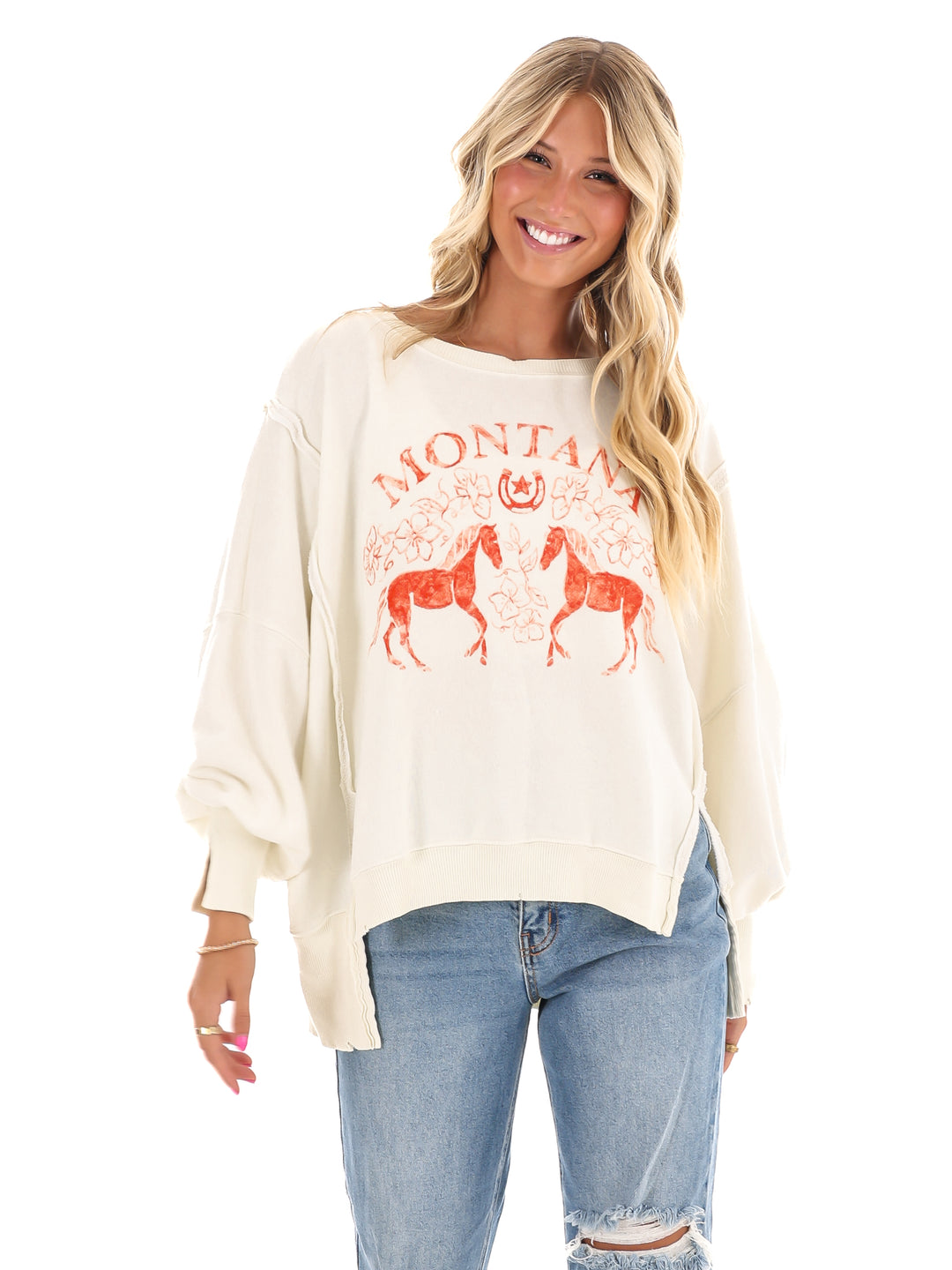 Free People Graphic Camden Coconut Combo Mountain Pullover