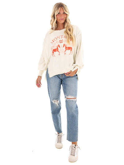 Free People Graphic Camden Coconut Combo Mountain Pullover