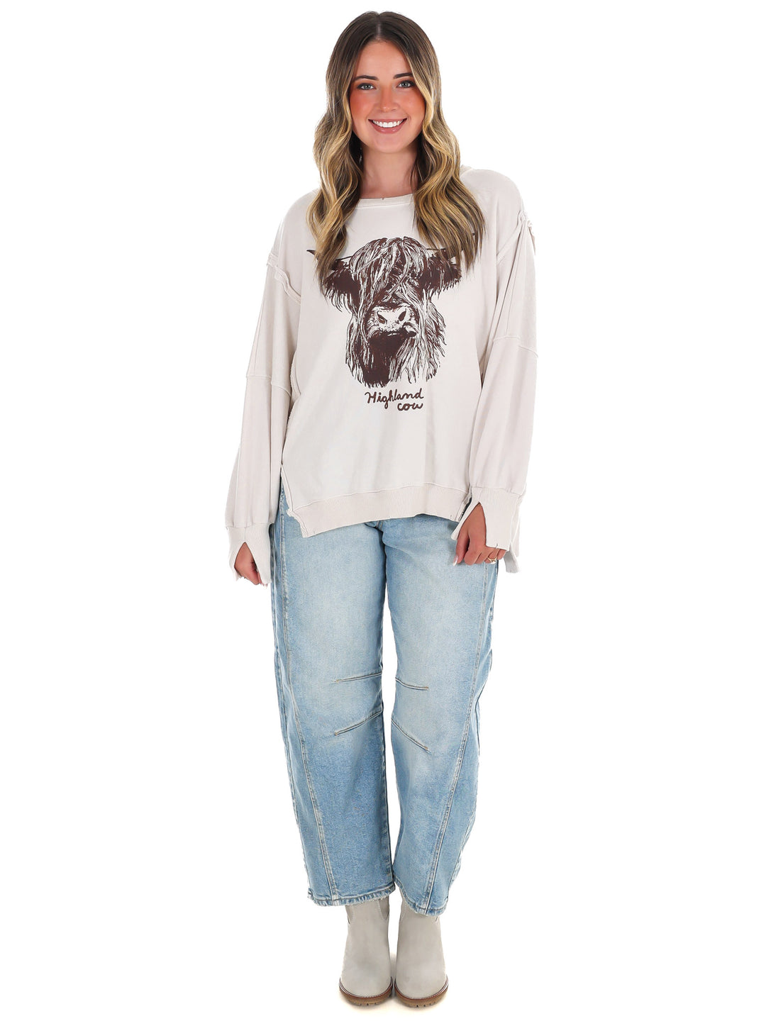 Free People Graphic Camden Highland Cow Pullover