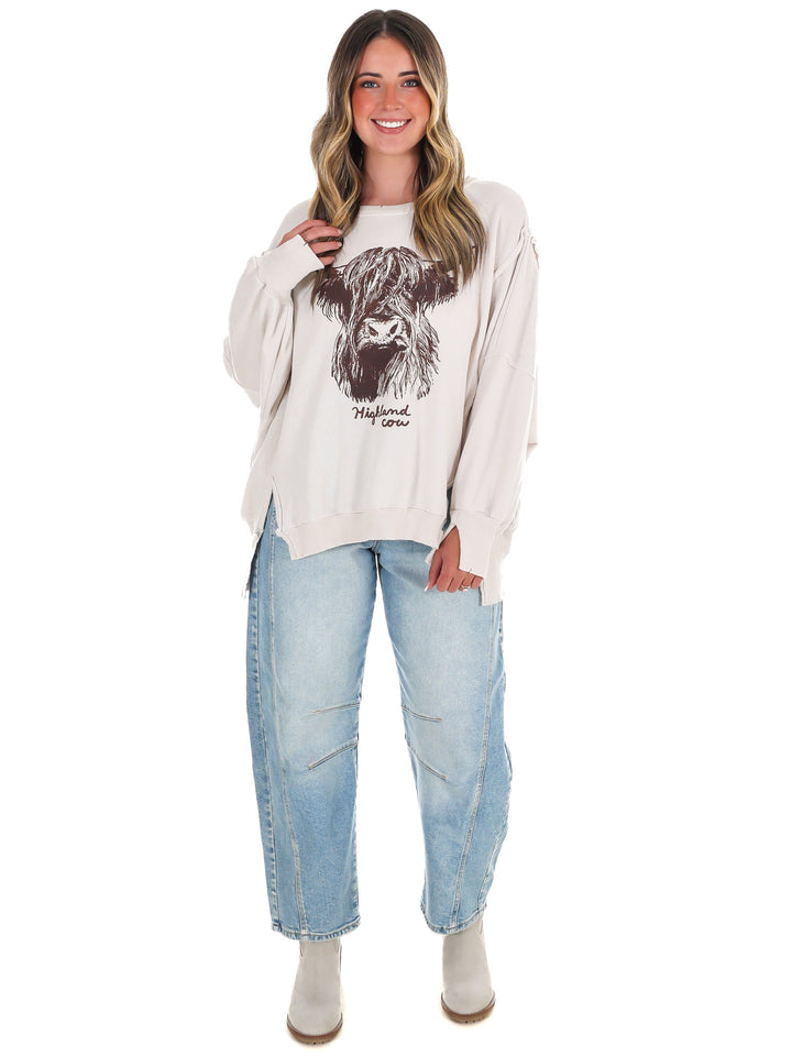 Free People Graphic Camden Highland Cow Pullover