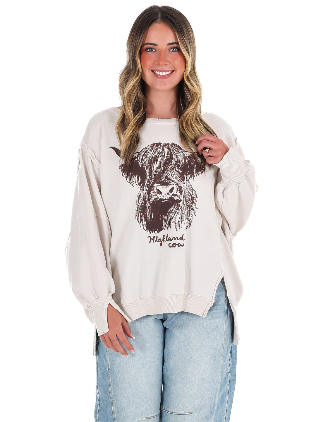 Free People Graphic Camden Highland Cow Pullover