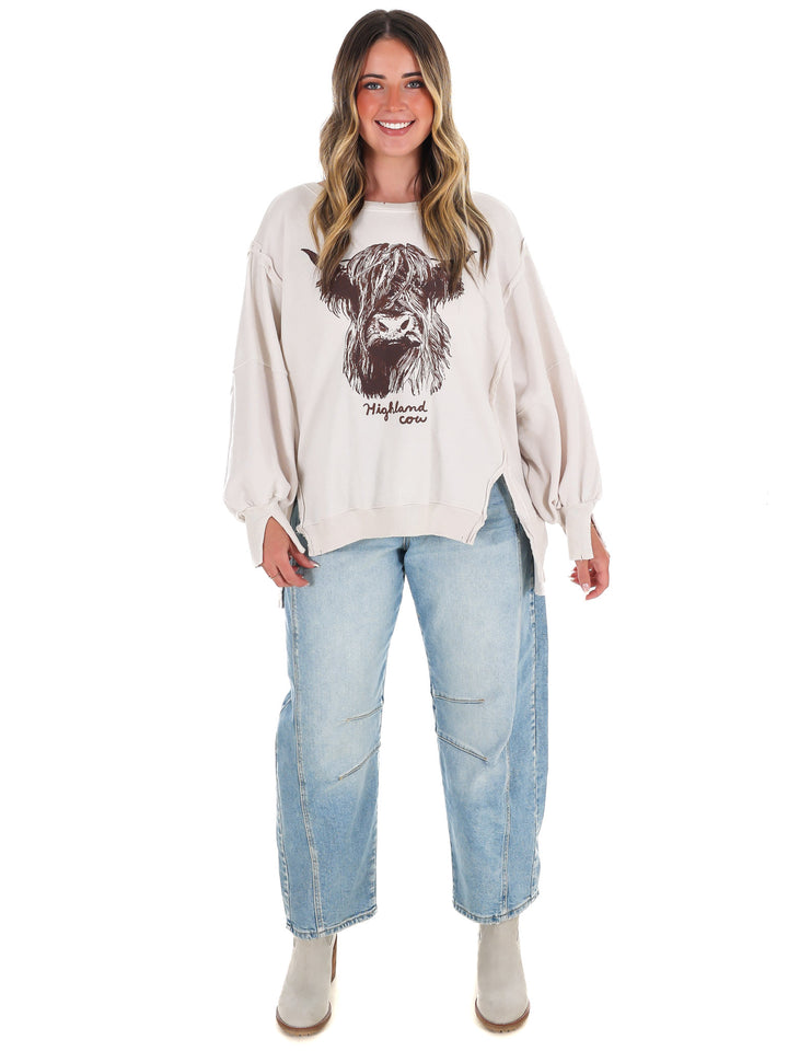 Free People Graphic Camden Highland Cow Pullover