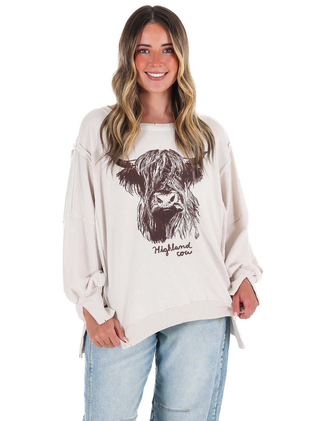 Free People Graphic Camden Highland Cow Pullover