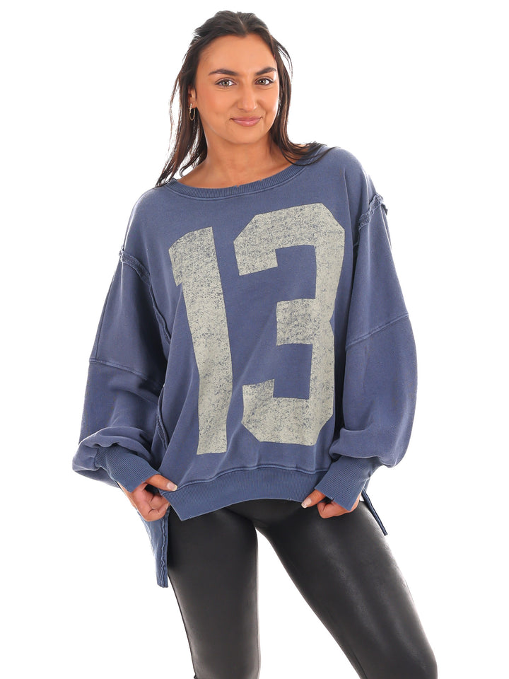 Free People Graphic Camden Navy Combo 13 Pullover