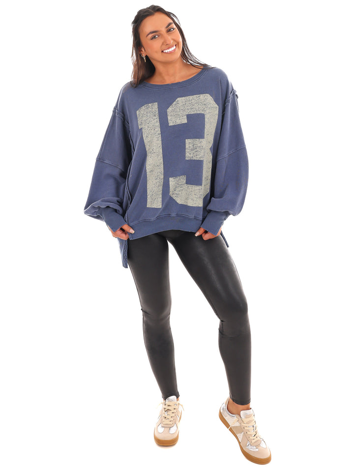 Free People Graphic Camden Navy Combo 13 Pullover