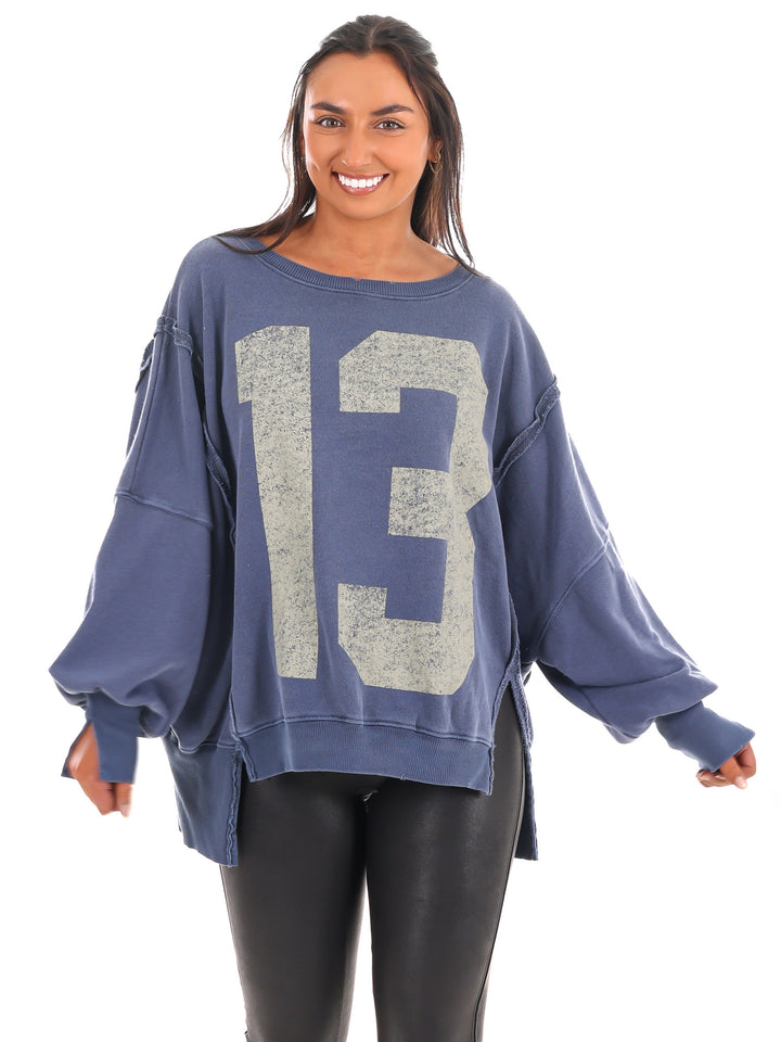 Free People Graphic Camden Navy Combo 13 Pullover