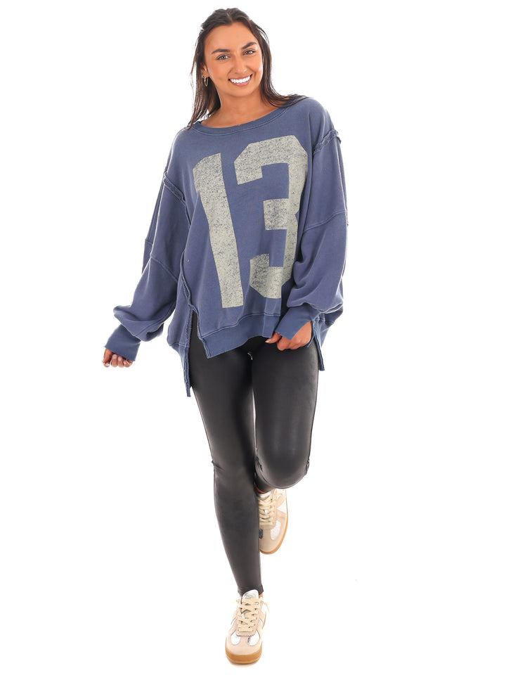 Free People Graphic Camden Navy Combo 13 Pullover