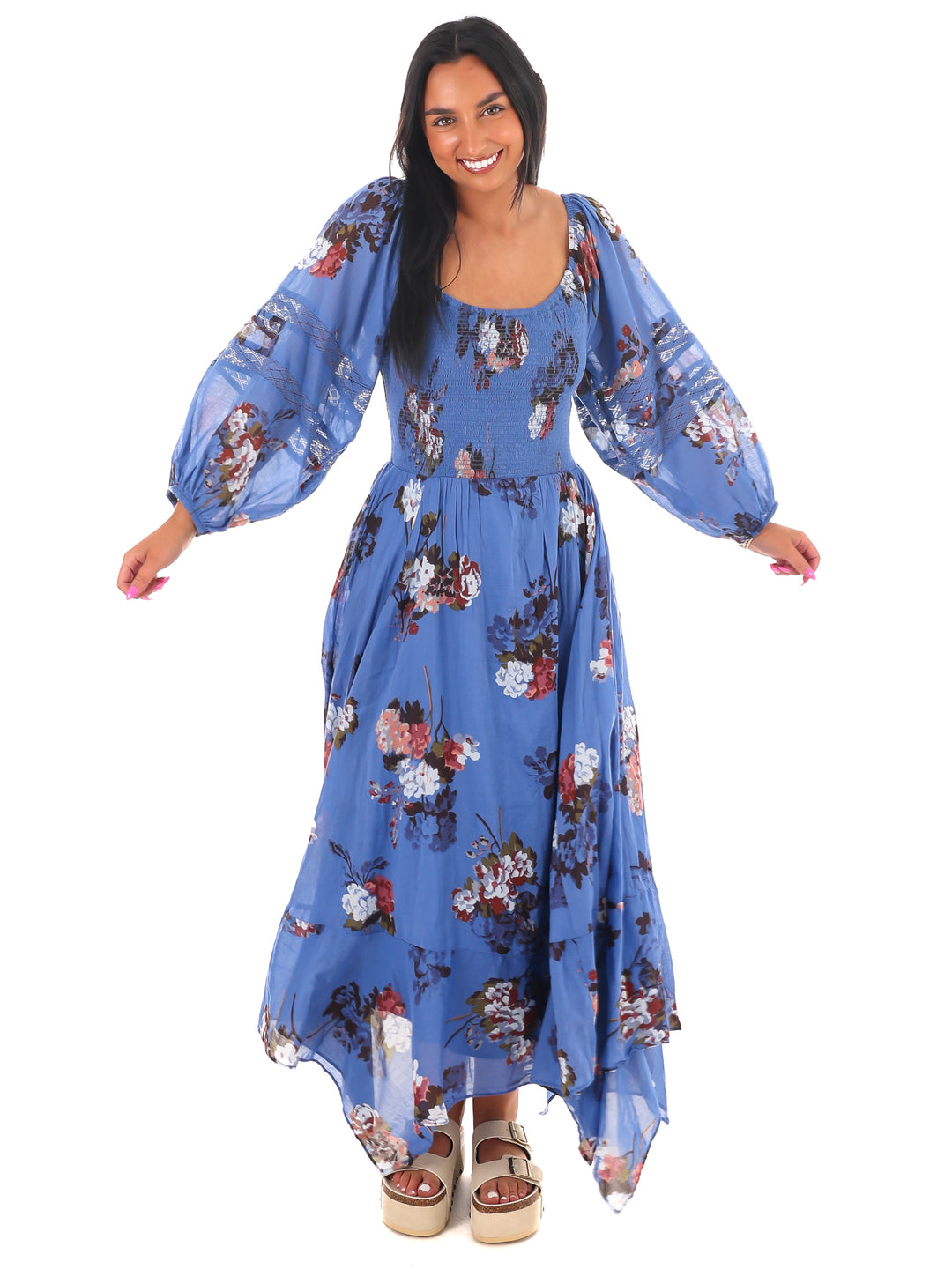 morning glory floral smocked long sleeve maxi dress Tea Morning Glory Maxi // Free People *XS-XL*