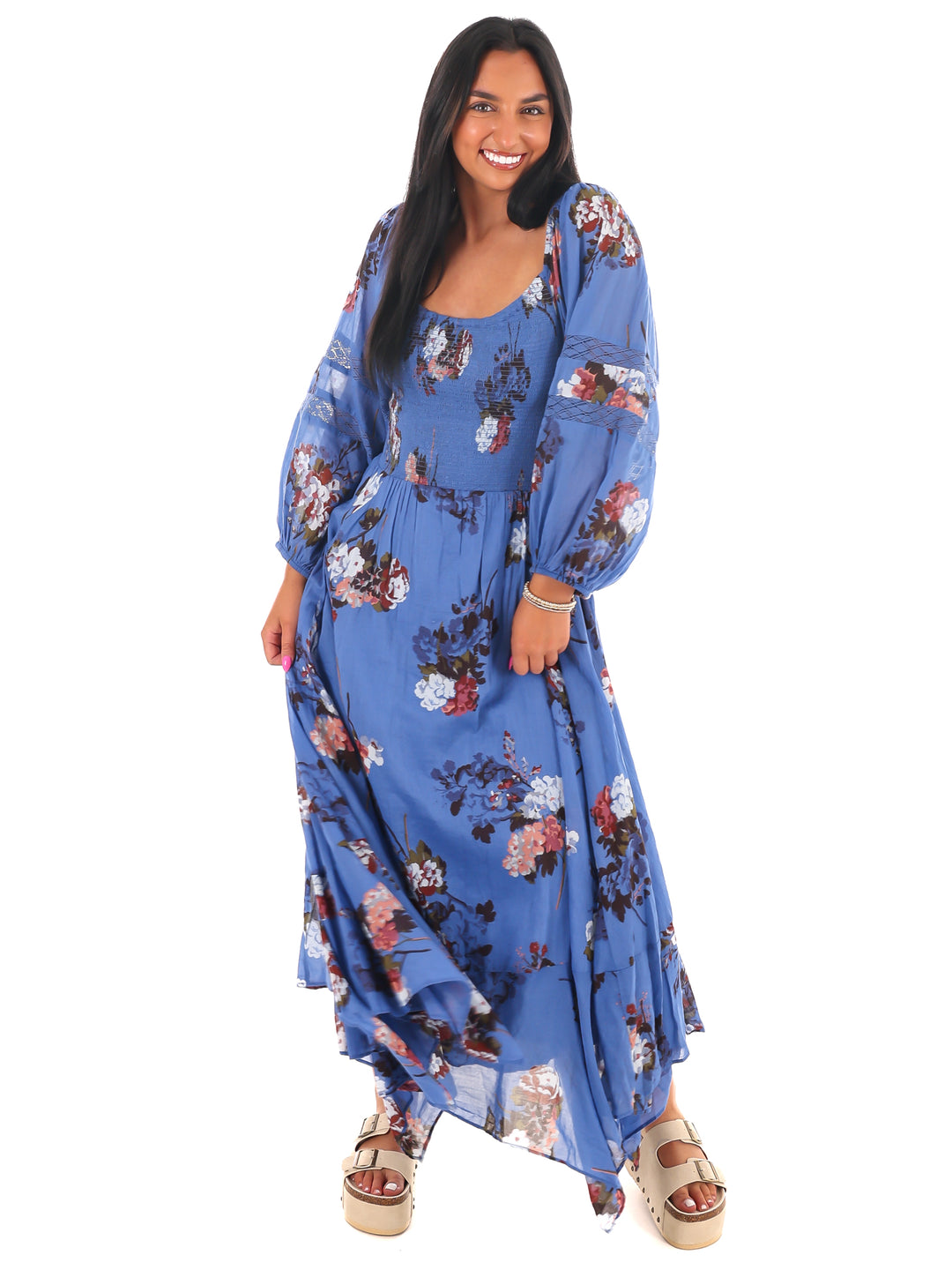 free people blue floral maxi dress Sundrenched Printed Maxi Dress