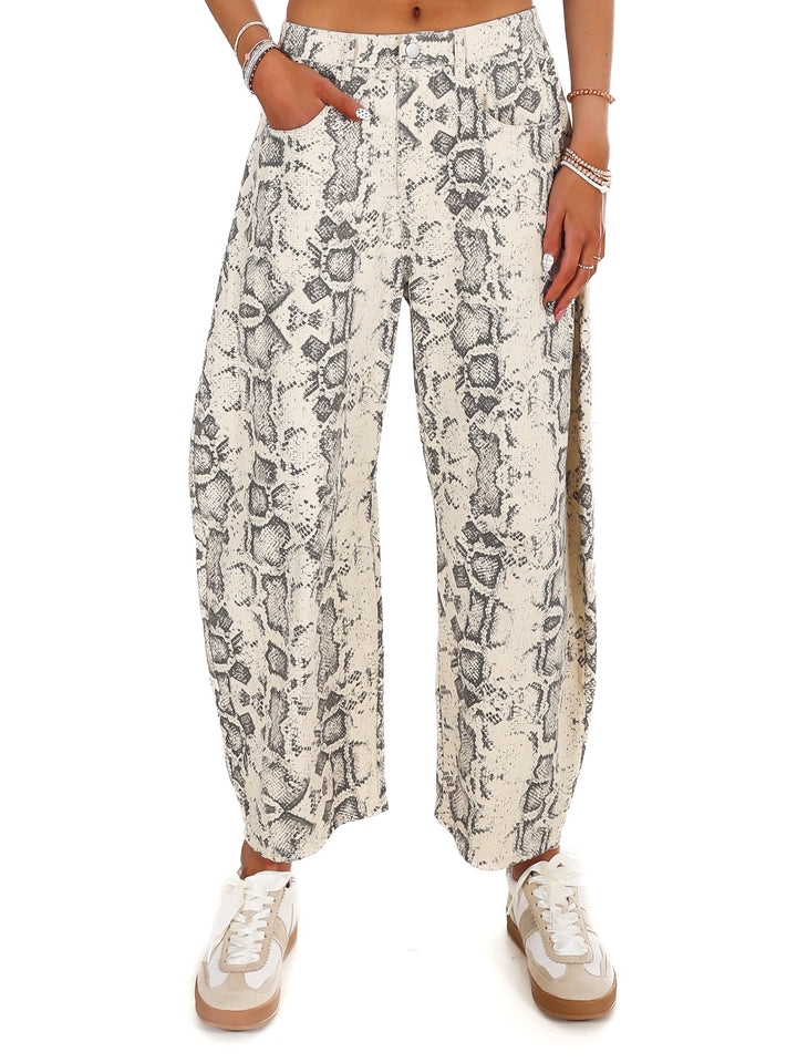 Dangerously Cool Snake Print Barrel Jeans