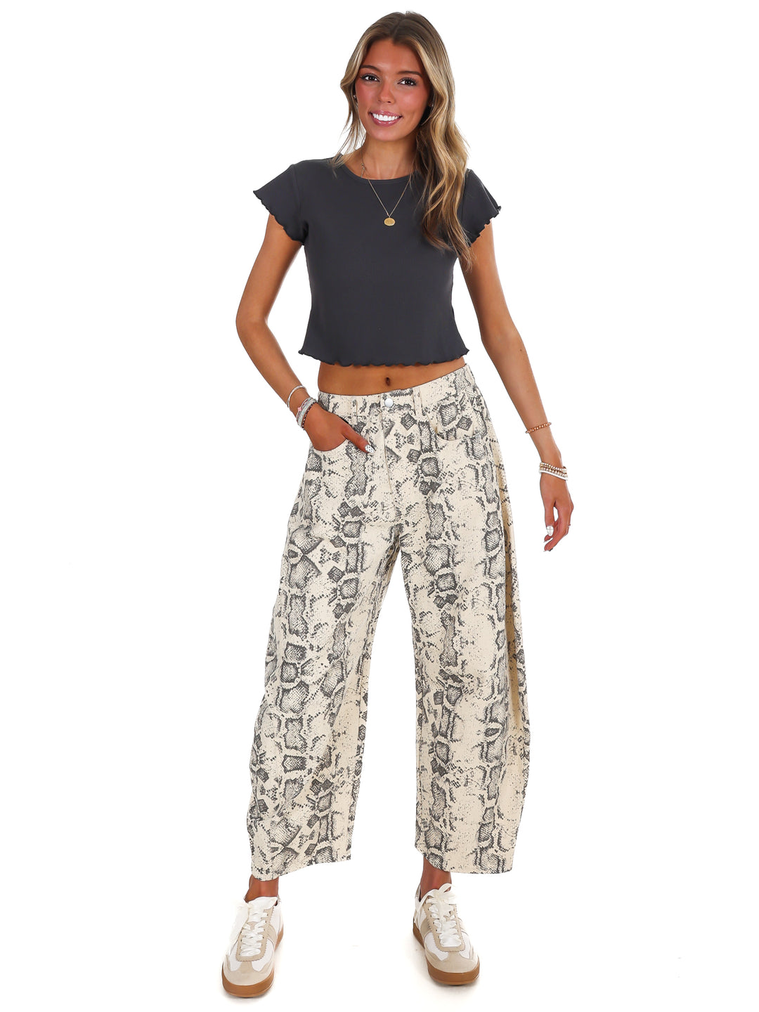 Dangerously Cool Snake Print Barrel Jeans