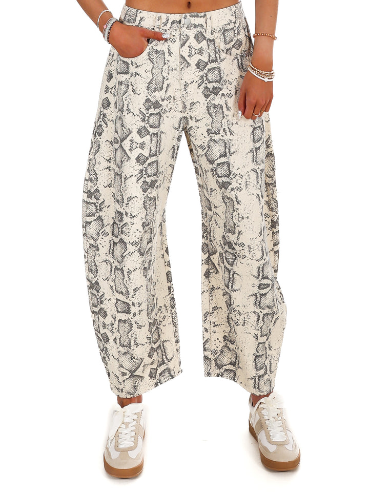 Dangerously Cool Snake Print Barrel Jeans