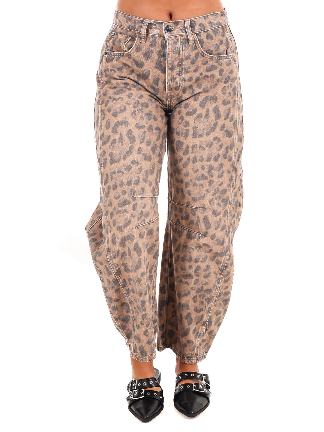 Free People Good Luck Printed Leopard Barrel Jeans