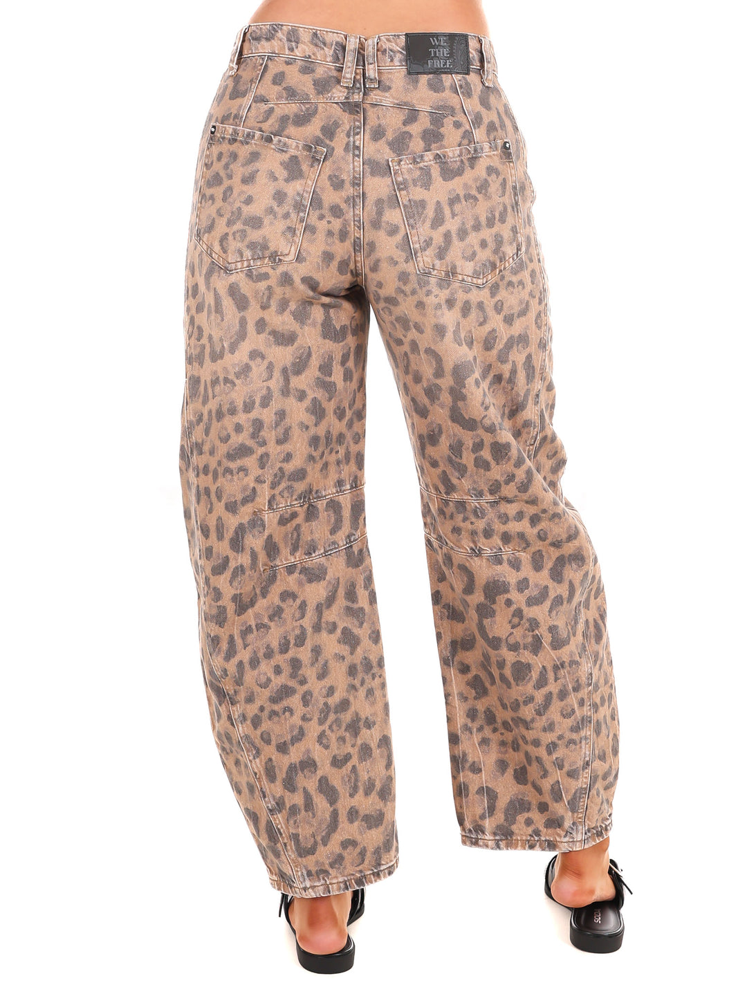 Free People Good Luck Printed Leopard Barrel Jeans