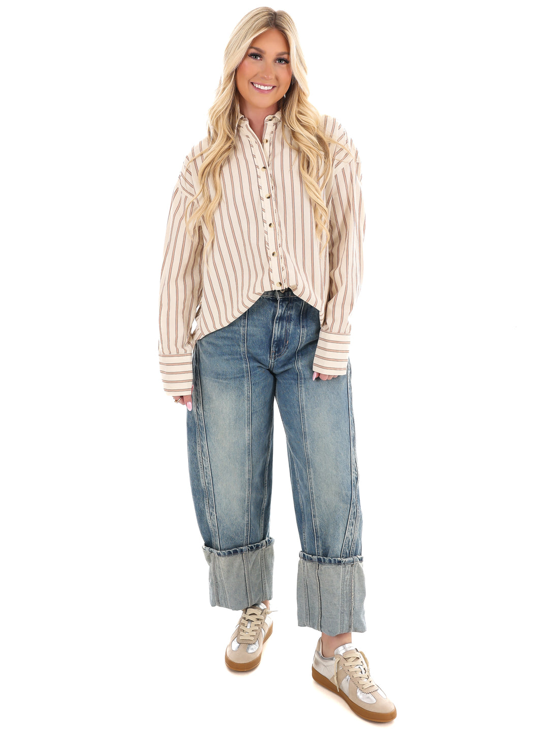 Free People Striped Varsity Vibes Shirt