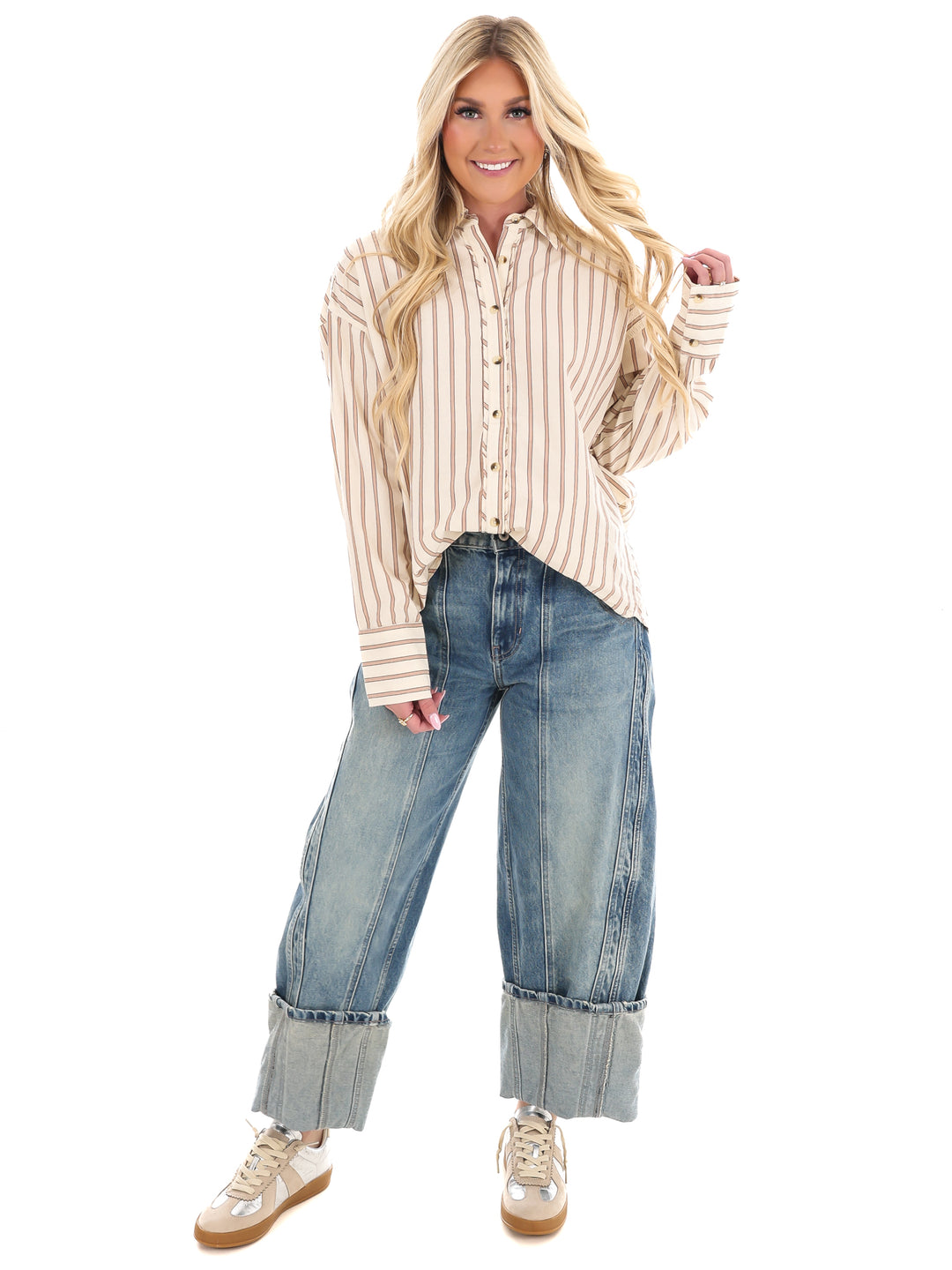 Free People Striped Varsity Vibes Shirt