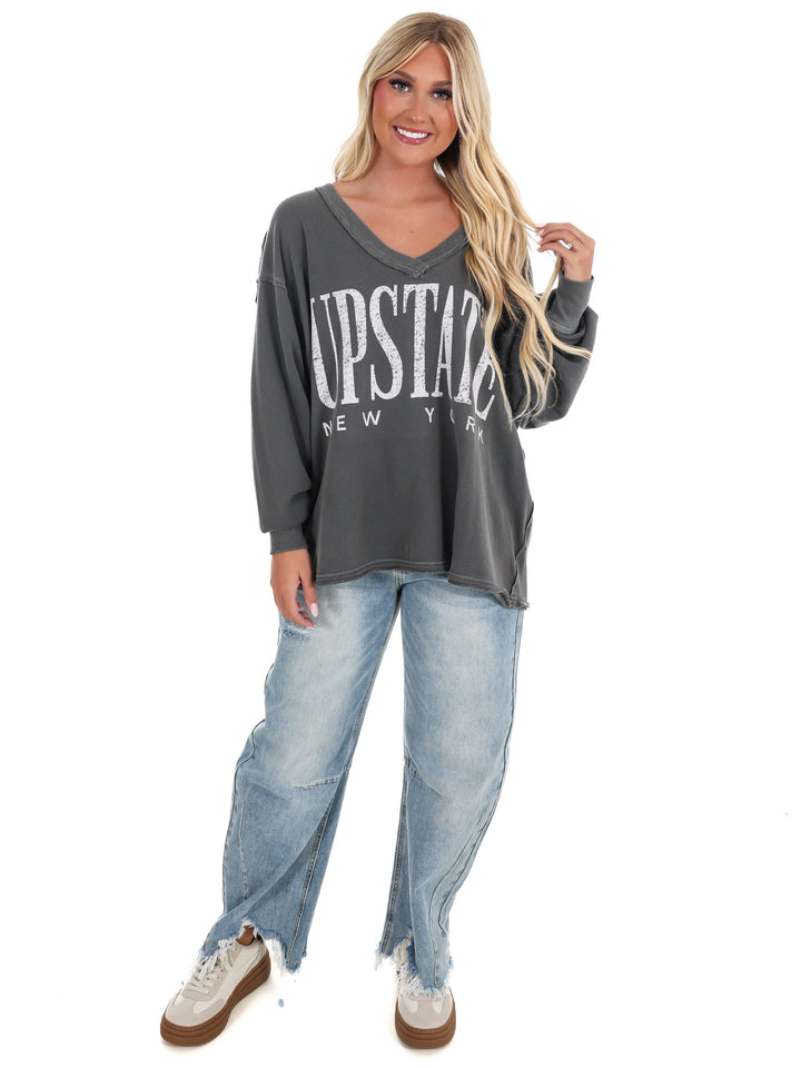 Free People Venice V-Neck Graphic Sweatshirt