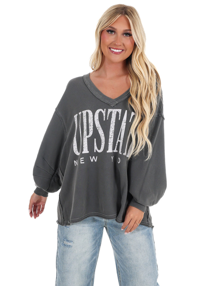 Free People Venice V-Neck Graphic Sweatshirt