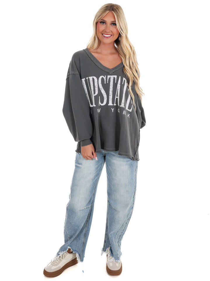 Free People Venice V-Neck Graphic Sweatshirt