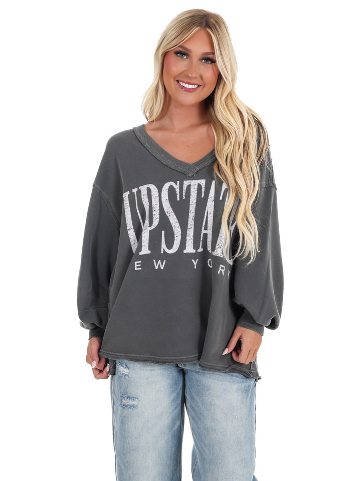 Free People Venice V-Neck Graphic Sweatshirt