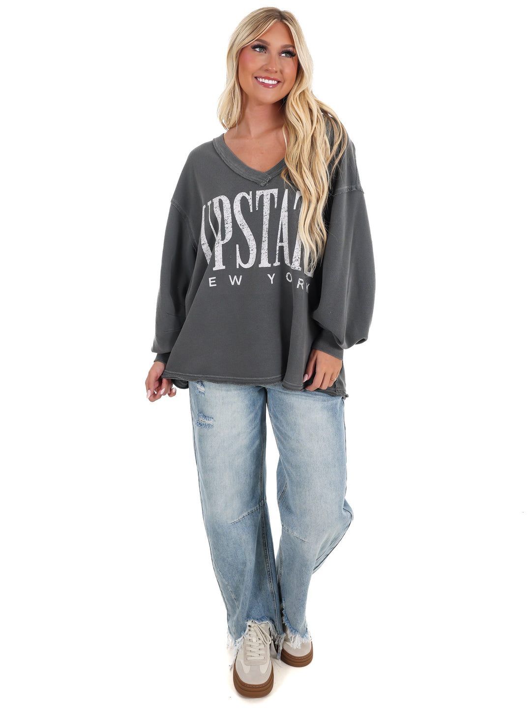 Free People Venice V-Neck Graphic Sweatshirt
