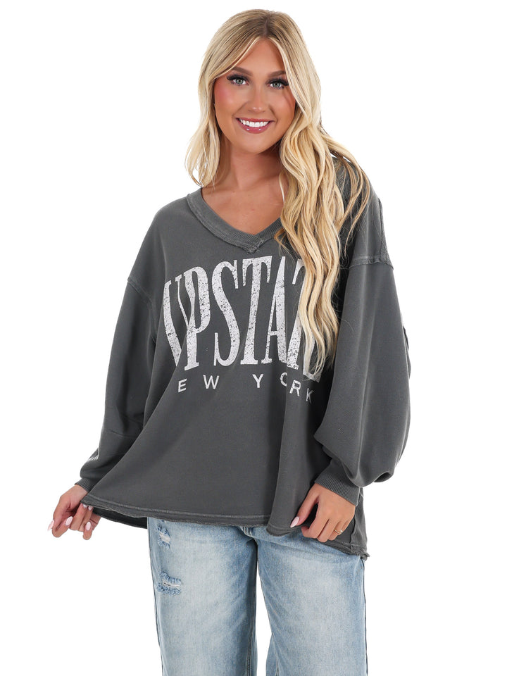 Free People Venice V-Neck Graphic Sweatshirt
