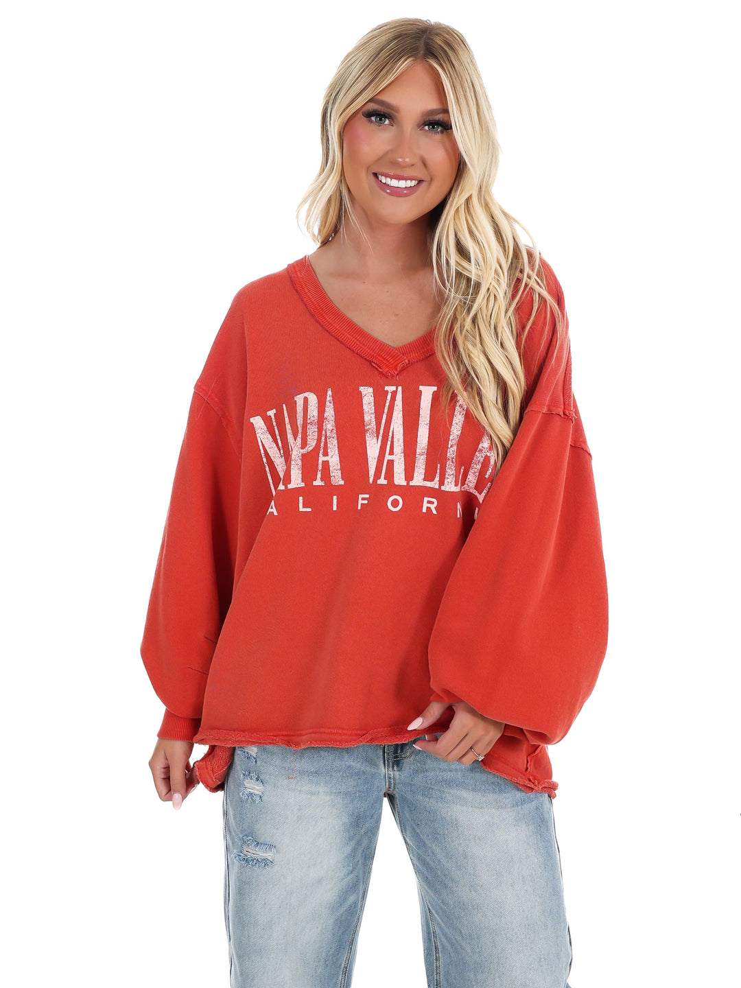 Free People Venice V-Neck Graphic Sweatshirt