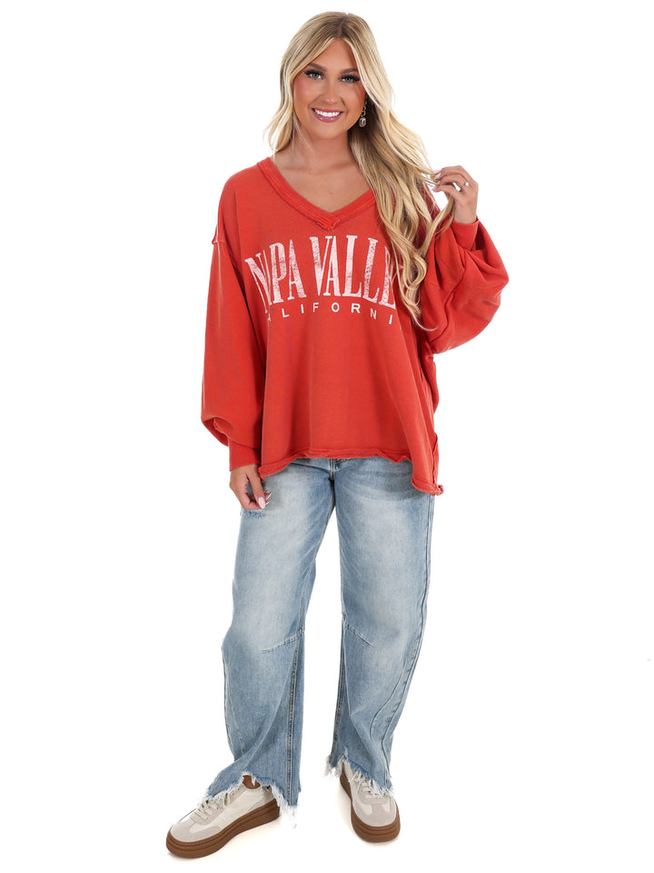 Free People Venice V-Neck Graphic Sweatshirt