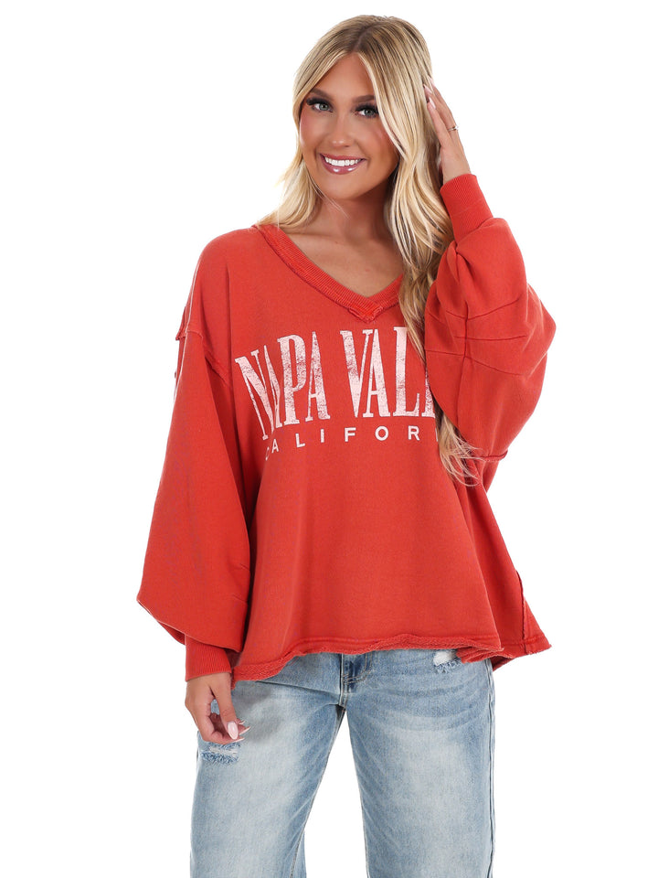 Free People Venice V-Neck Graphic Sweatshirt