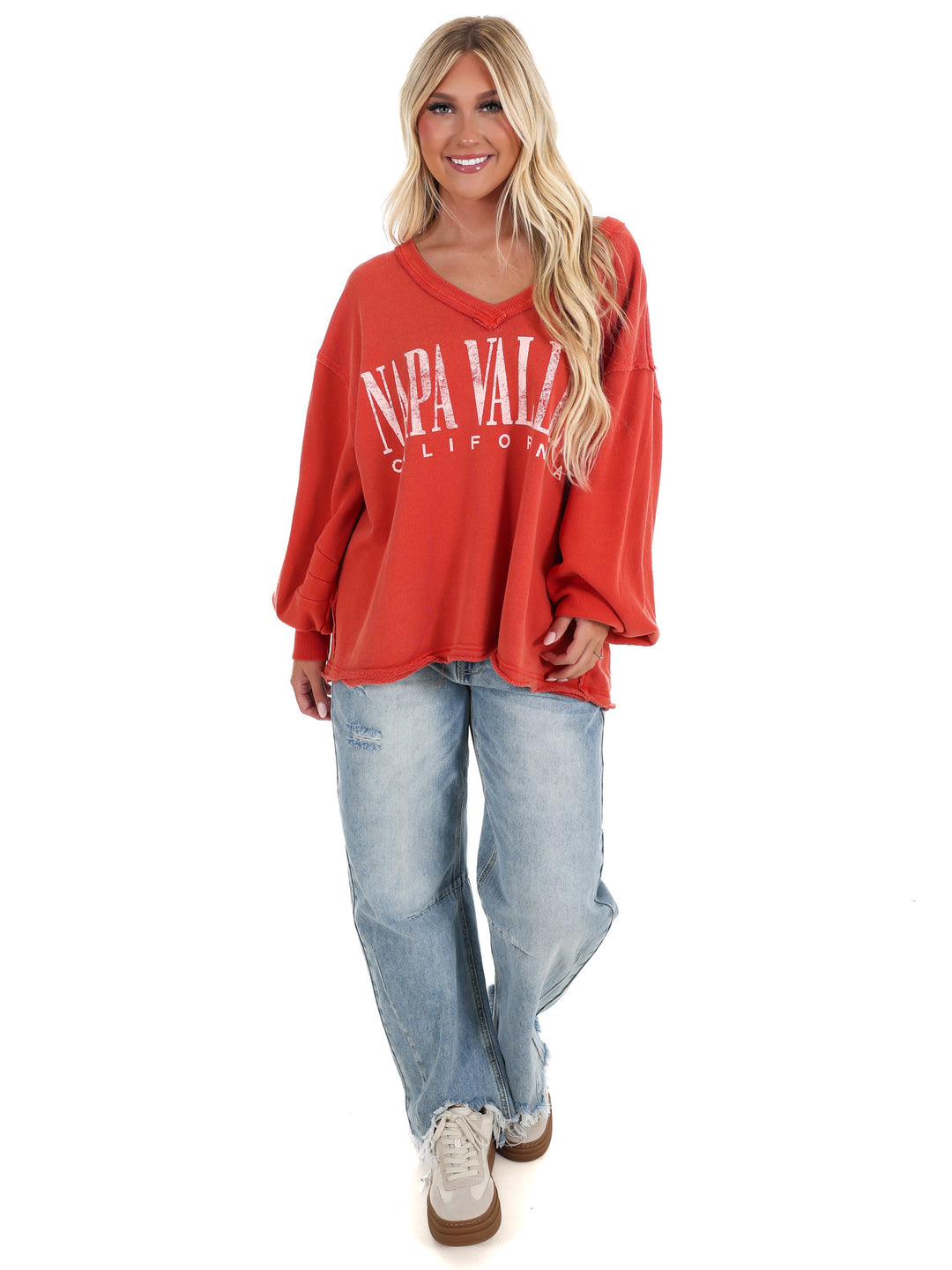 Free People Venice V-Neck Graphic Sweatshirt