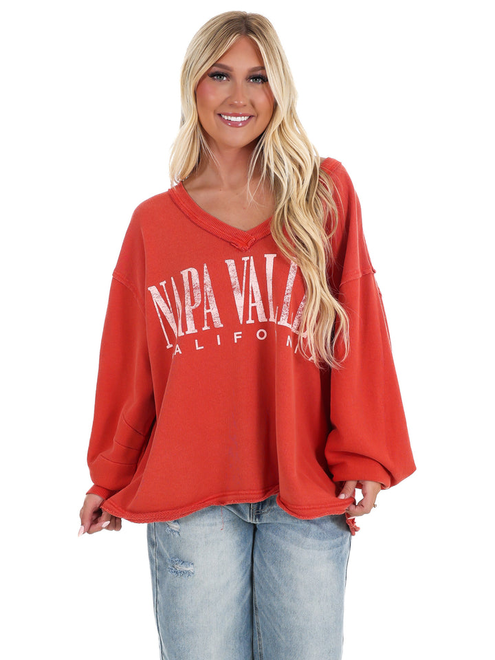 Free People Venice V-Neck Graphic Sweatshirt