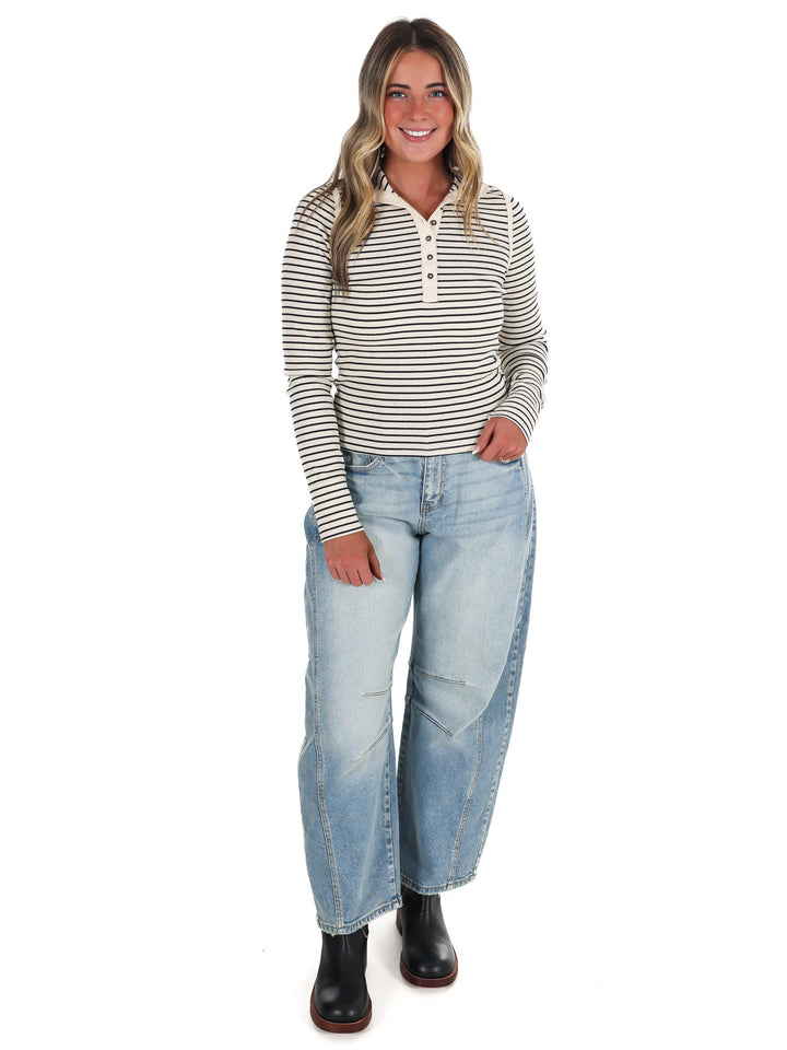 Free People Lake Henley Stripe Top