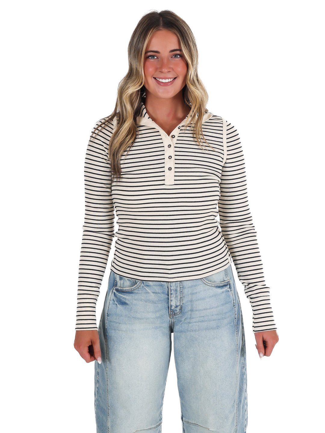 Free People Lake Henley Stripe Top