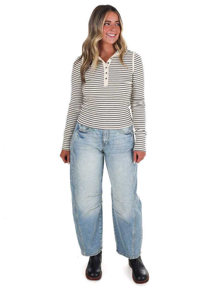 Free People Lake Henley Stripe Top