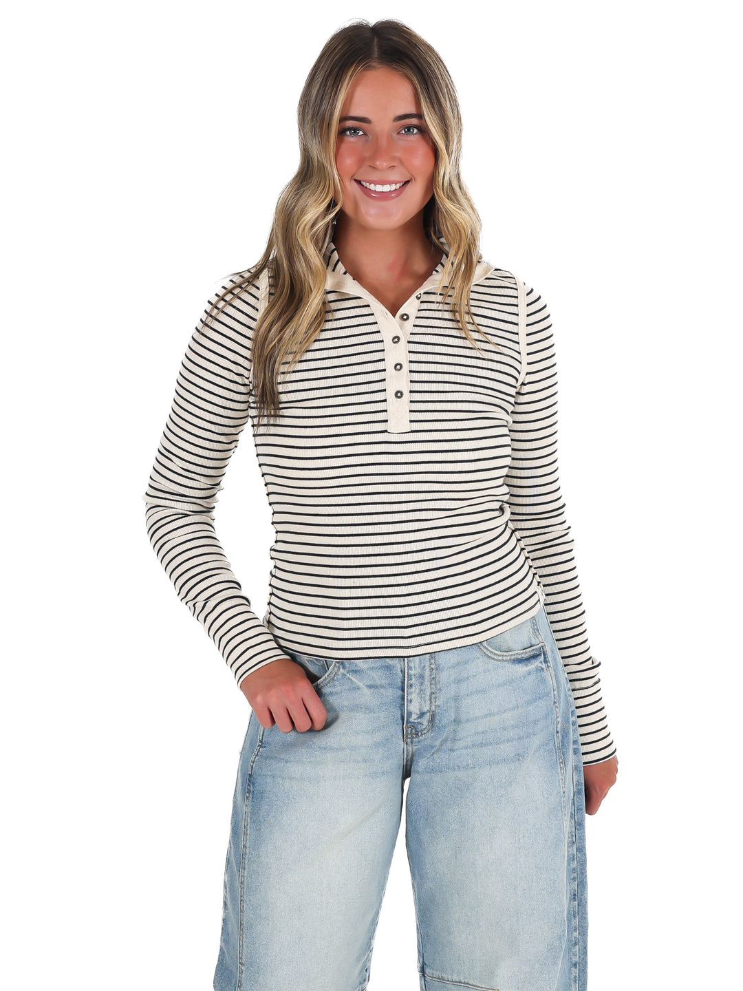 Free People Lake Henley Stripe Top