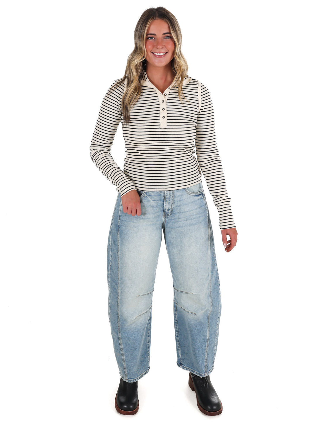 Free People Lake Henley Stripe Top