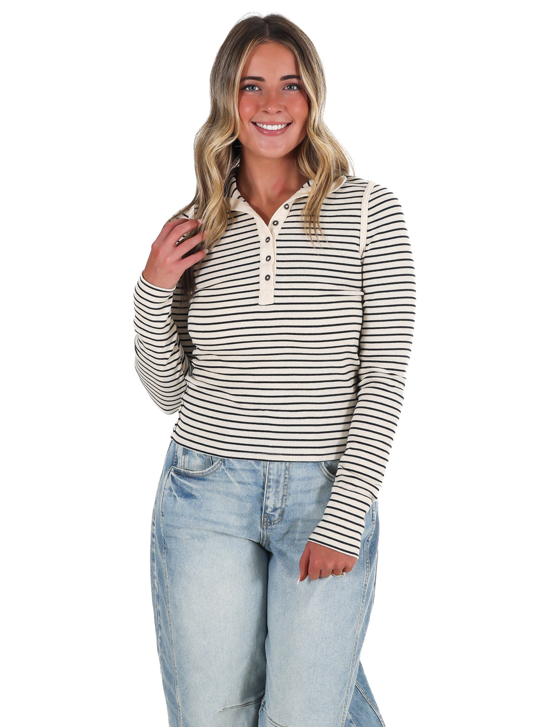 Free People Lake Henley Stripe Top