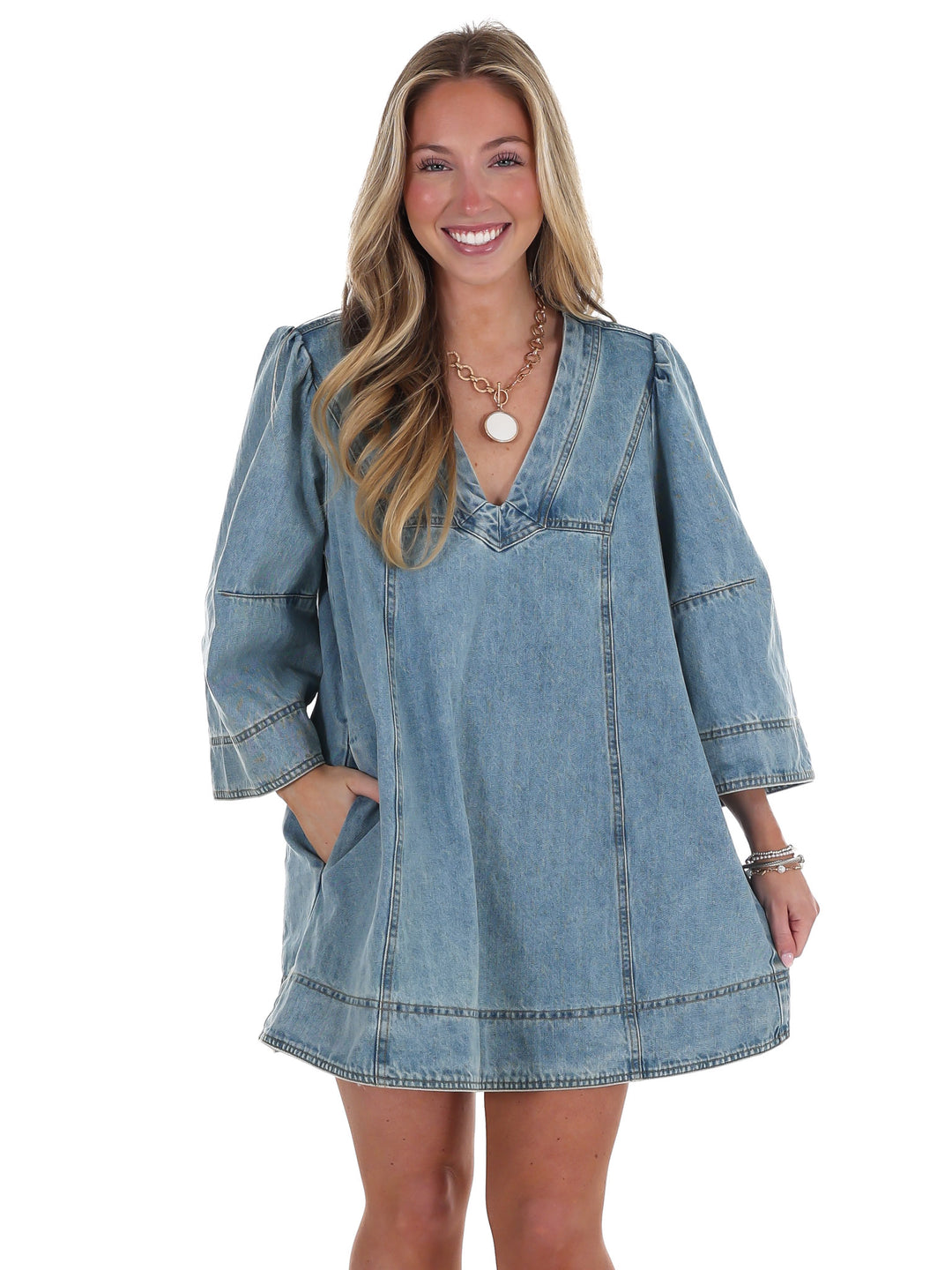 Free People Goldie Balloon Sleeve Denim Mini Dress – Josie's Boutique