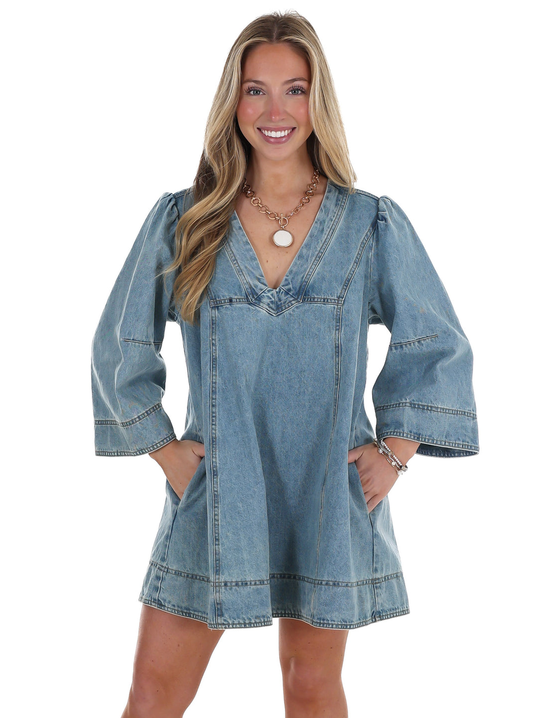 Free People Goldie Balloon Sleeve Denim Mini Dress