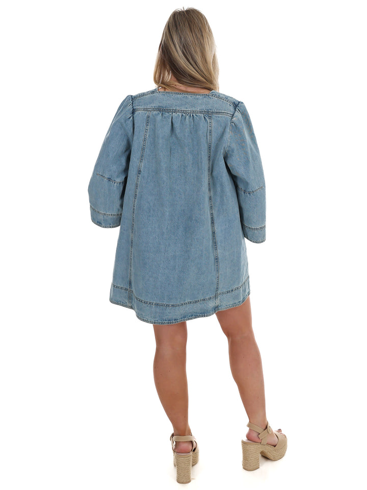 Free People Goldie Balloon Sleeve Denim Mini Dress