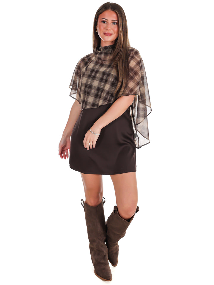 Cedar Lane Plaid Cape Mini Dress