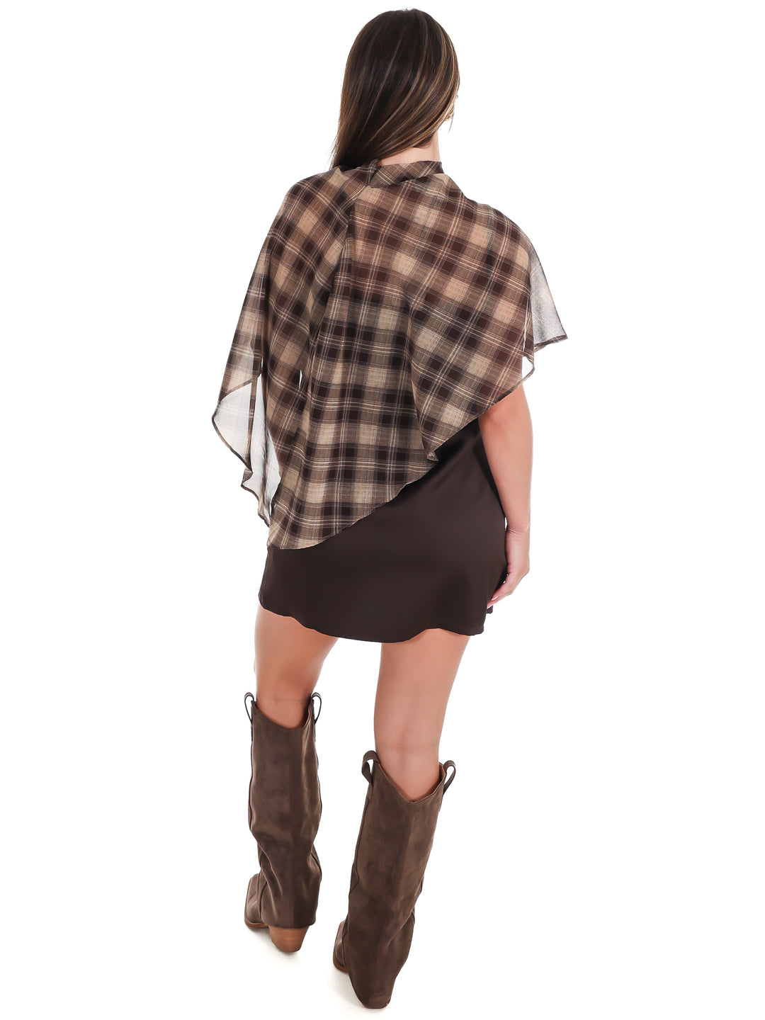 Cedar Lane Plaid Cape Mini Dress
