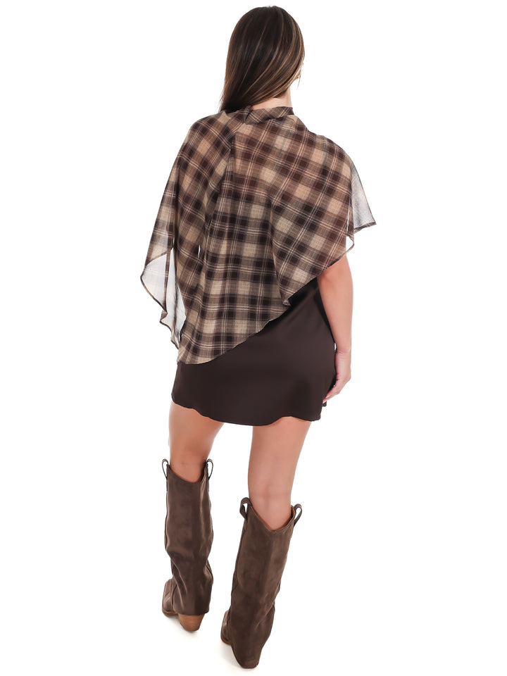 Cedar Lane Plaid Cape Mini Dress