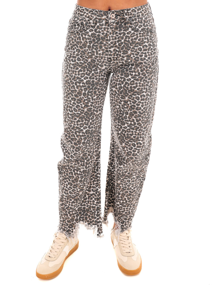 High Rise Leopard Barrel Jeans