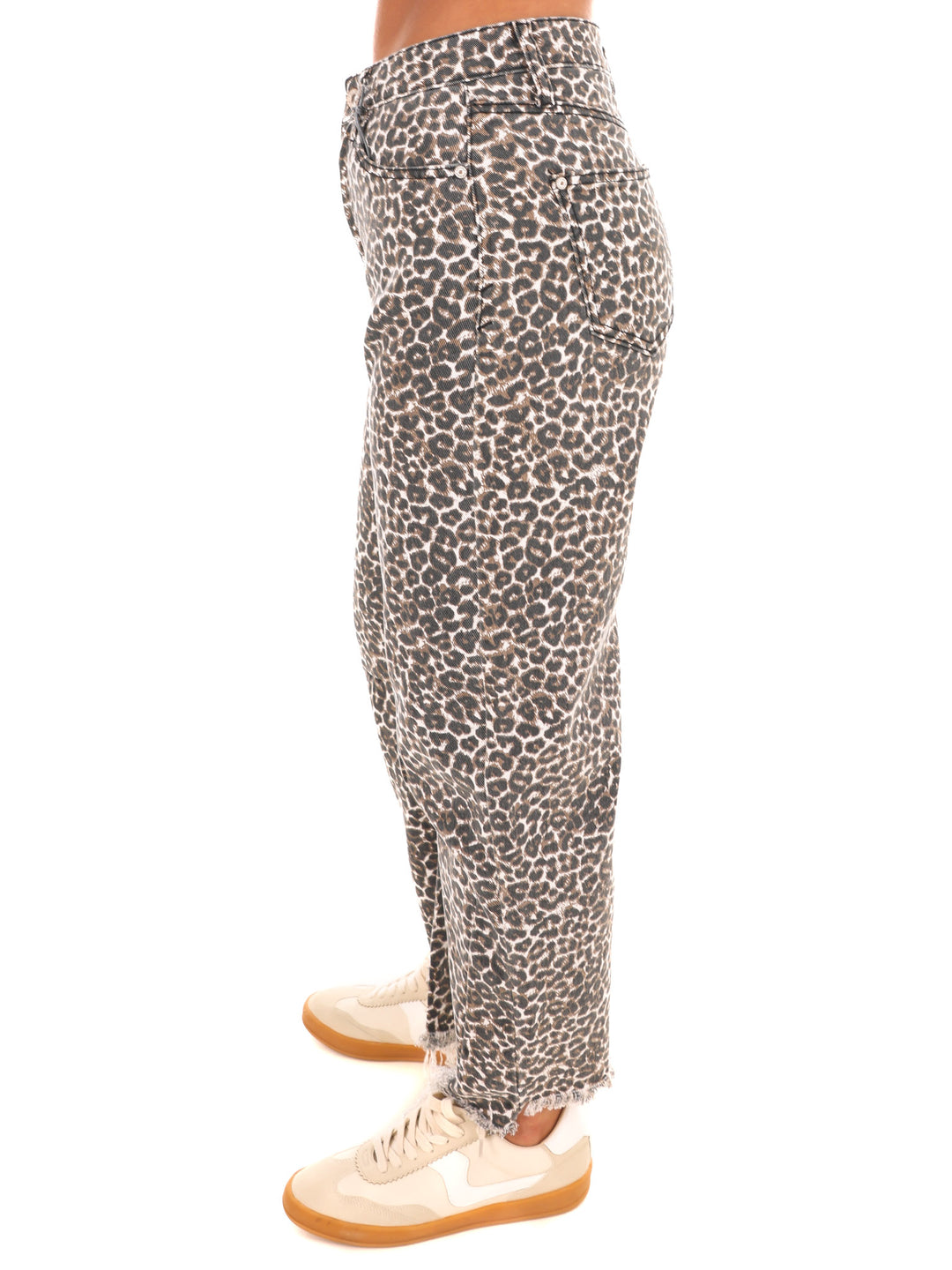 High Rise Leopard Barrel Jeans