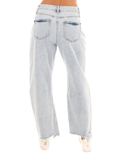 High Rise Distressed Barrel Jeans